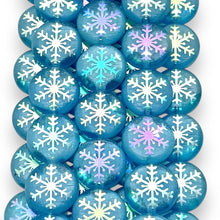 Load image into Gallery viewer, Czech glass laser tattoo snowflake coin beads 8pc blue AB 14mm
