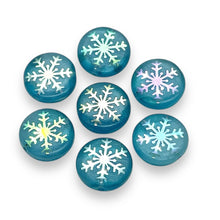 Load image into Gallery viewer, Czech glass laser tattoo snowflake coin beads 8pc blue AB 14mm
