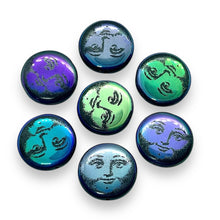 Load image into Gallery viewer, Czech glass laser tattoo full moon face coin beads 8pc jet iris 17mm
