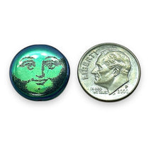 Load image into Gallery viewer, Czech glass laser tattoo full moon face coin beads 8pc jet iris 17mm
