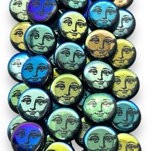 Load image into Gallery viewer, Czech glass laser tattoo full moon face coin beads 8pc jet AB 14mm
