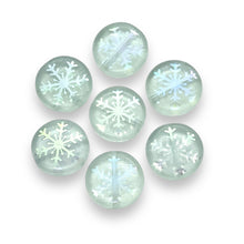 Load image into Gallery viewer, Czech glass laser tattoo snowflake coin beads 8pc crystal AB 14mm
