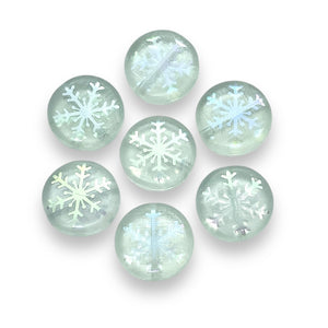 Czech glass laser tattoo snowflake coin beads 8pc crystal AB 14mm