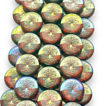 Load image into Gallery viewer, Czech glass laser tattoo tree of life coin beads 8pc red AB 14mm
