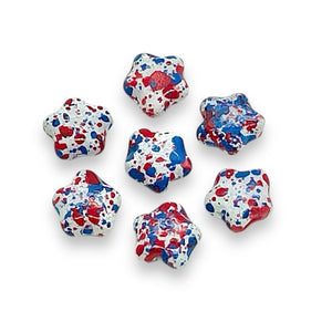 Czech glass tiny star beads 50pc patriotic white red blue splatter 6mm