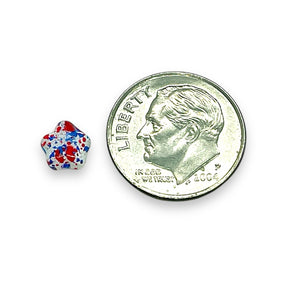 Czech glass tiny star beads 50pc patriotic white red blue splatter 6mm