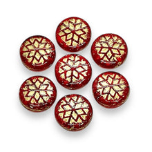 Load image into Gallery viewer, Czech glass snowflake coin beads 10pc red gold 12mm #2
