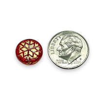 Load image into Gallery viewer, Czech glass snowflake coin beads 10pc red gold 12mm #2
