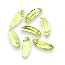 Load image into Gallery viewer, Czech glass banana fruit beads 12pc uranium yellow 17x7mm
