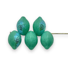 Load image into Gallery viewer, Czech glass lime fruit beads 12pc cool green AB 14x10mm
