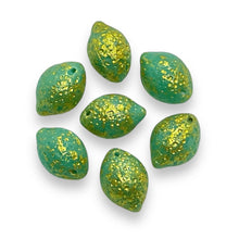 Load image into Gallery viewer, Czech glass lime fruit beads 12pc cool green gold 14x10mm
