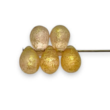 Load image into Gallery viewer, Czech glass etched teardrop beads 30pc pink gold 9x6mm
