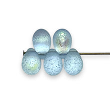 Load image into Gallery viewer, Czech glass etched teardrop beads 30pc sapphire blue AB 9x6mm
