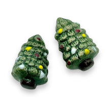 Load image into Gallery viewer, Large Christmas tree beads pendants Peruvian ceramic 4pc 28x17mm
