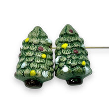 Load image into Gallery viewer, Large Christmas tree beads pendants Peruvian ceramic 4pc 28x17mm
