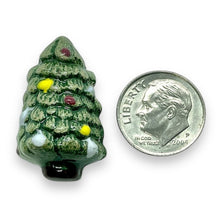 Load image into Gallery viewer, Large Christmas tree beads pendants Peruvian ceramic 4pc 28x17mm
