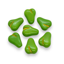 Load image into Gallery viewer, Vintage Czech glass flat pear fruit beads 12pc green 16x12mm
