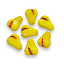 Load image into Gallery viewer, Vintage Czech glass flat pear fruit beads 12pc yellow red 16x12mm
