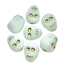 Load image into Gallery viewer, Czech glass skull beads 8pc white gold 12mm
