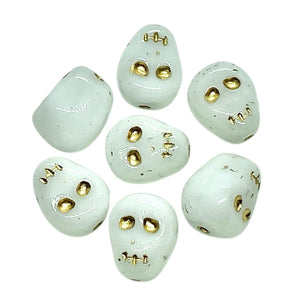 Czech glass skull beads 8pc white gold 12mm