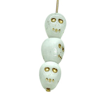 Load image into Gallery viewer, Czech glass skull beads 8pc white gold 12mm
