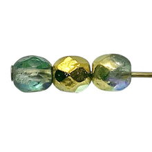 Load image into Gallery viewer, Czech glass acid etched faceted round beads 100pc crystal golden rainbow 4mm
