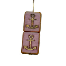 Load image into Gallery viewer, Czech glass table cut rectangle anchor beads 6pc pink gold 15x13mm
