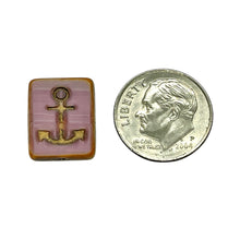 Load image into Gallery viewer, Czech glass table cut rectangle anchor beads 6pc pink gold 15x13mm
