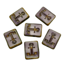 Load image into Gallery viewer, Czech glass table cut rectangle with anchor beads 6pc purple picasso
