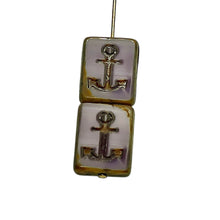 Load image into Gallery viewer, Czech glass table cut rectangle with anchor beads 6pc purple picasso
