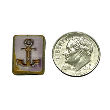 Load image into Gallery viewer, Czech glass table cut rectangle with anchor beads 6pc purple picasso
