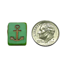 Load image into Gallery viewer, Czech glass table cut rectangle anchor beads 6pc turquoise copper
