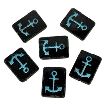 Load image into Gallery viewer, Czech glass table cut rectangle anchor beads 6pc jet black blue 15x13mm
