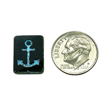 Load image into Gallery viewer, Czech glass table cut rectangle anchor beads 6pc jet black blue 15x13mm
