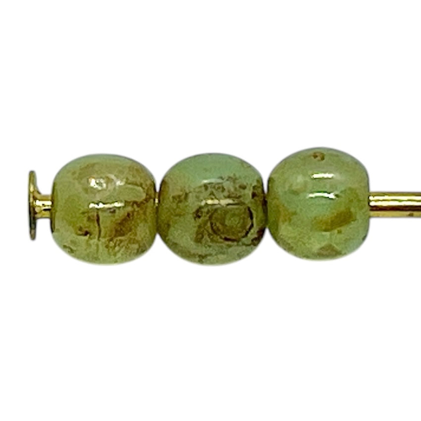 Czech glass round druk beads 100pc sage green picasso 3mm