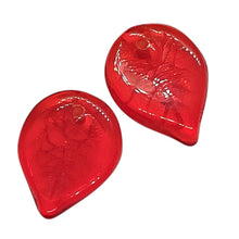 Load image into Gallery viewer, Czech glass carved leaf beads pendants 24pc red 18x13mm
