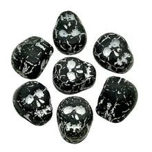 Load image into Gallery viewer, Czech glass skull beads 8pc matte black white patina 12mm
