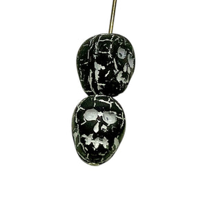 Czech glass skull beads 8pc matte black white patina 12mm