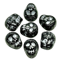 Load image into Gallery viewer, Czech glass skull beads 8pc shiny black white patina 12mm
