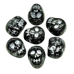 Czech glass skull beads 8pc shiny black white patina 12mm