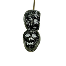 Load image into Gallery viewer, Czech glass skull beads 8pc shiny black white patina 12mm
