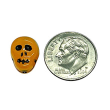 Load image into Gallery viewer, Czech glass skull beads 8pc orange black 12mm
