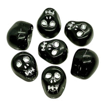 Load image into Gallery viewer, Czech glass skull beads 8pc shiny black silver 12mm
