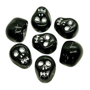 Czech glass skull beads 8pc shiny black silver 12mm