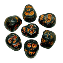 Load image into Gallery viewer, Czech glass skull beads 8pc black orange patina 12mm
