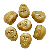 Load image into Gallery viewer, Czech glass skull beads 8pc ivory beige gold 12mm
