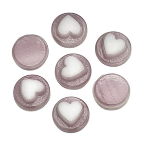 Vintage glass heart cabochons 15pc purple & white 7mm