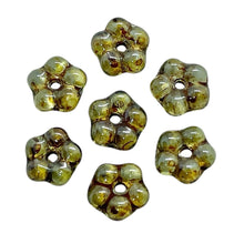 Load image into Gallery viewer, Czech glass forget me not flower spacer beads 50pc lumi green brown 5mm
