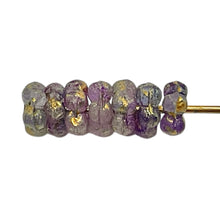 Load image into Gallery viewer, Czech glass forget me not flower spacer beads 50pc etched purple blue gold 5mm
