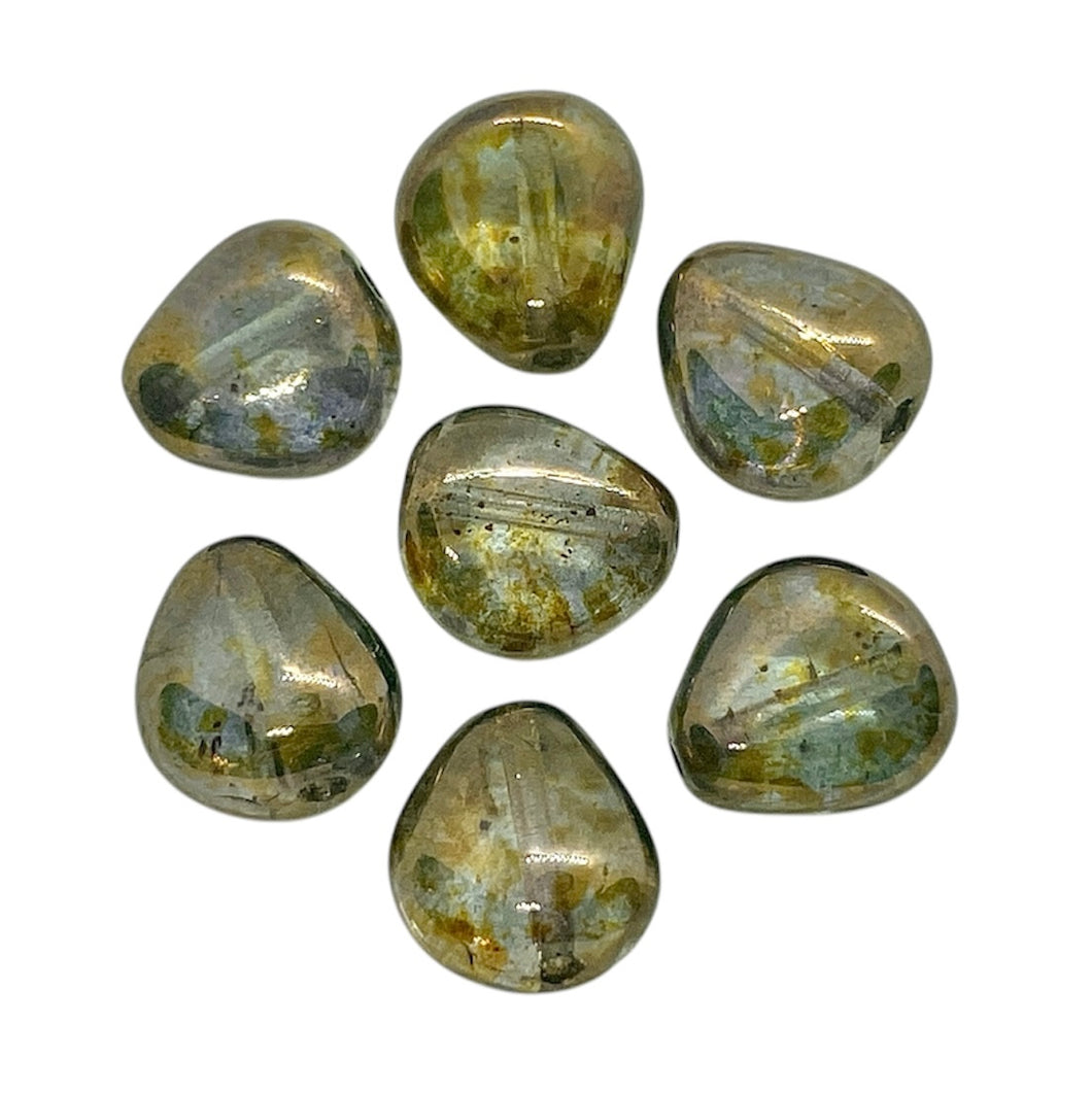 Czech glass flattened teardrop beads 16pc lumi brown 12x11mm